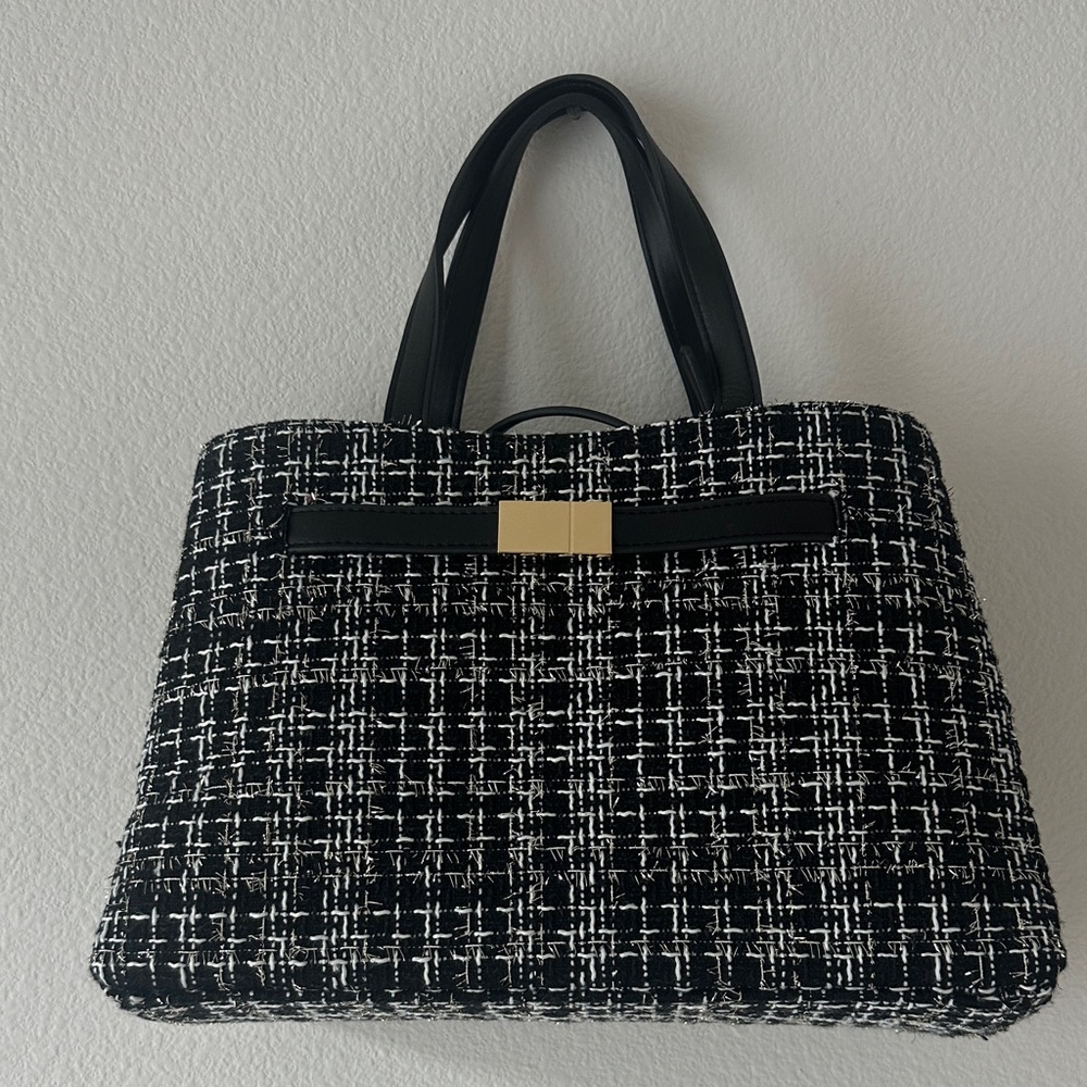 Elegant Black and White Tweed Women's Bag